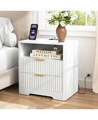 Streamdale Furniture Nightstand with Charging Station, Smart Night Light and Storage Cabinet