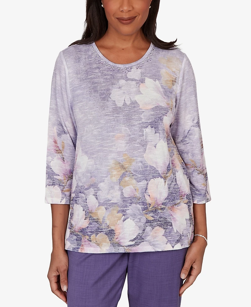 Alfred Dunner Women's Grand Bazaar Amethyst Floral Top