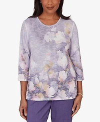 Alfred Dunner Women's Grand Bazaar Amethyst Floral Top