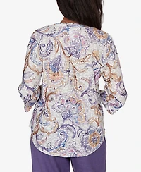 Alfred Dunner Women's Grand Bazaar Jacobean Floral Split Neck Top