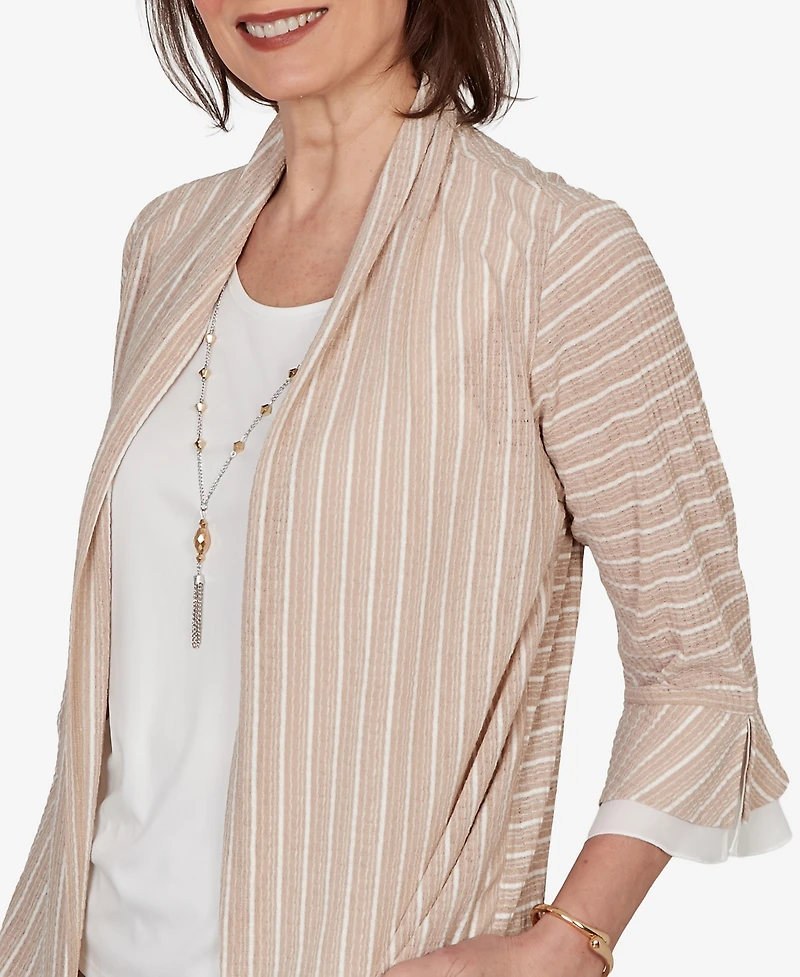 Alfred Dunner Women's Grand Bazaar Vertical Stripe Two One Top with Necklace