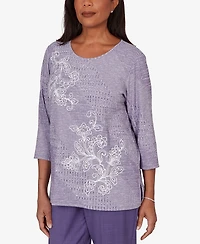 Alfred Dunner Women's Grand Bazaar Embroidered Diagonal Textured Knit Top