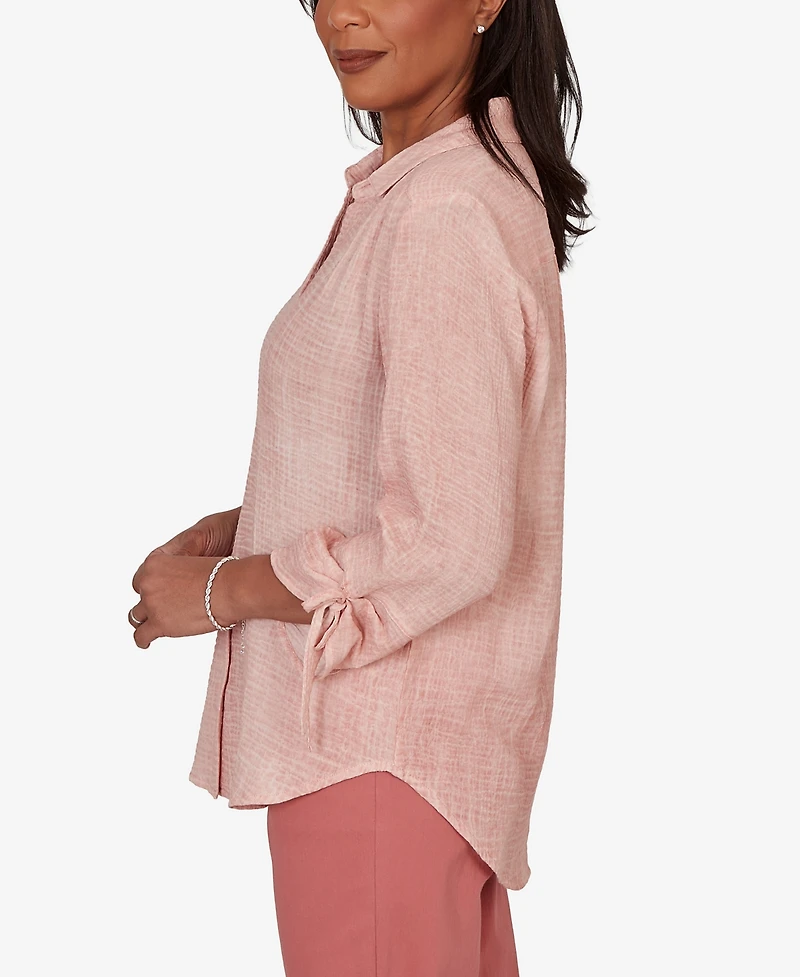 Alfred Dunner Women's Camden Market Crinkle Gauze Button-Front Top