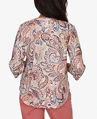 Alfred Dunner Women's Camden Market Paisley Split Neck Knit Top