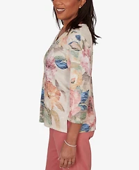Alfred Dunner Women's Camden Market Bold Roses V-Neck Knit Top