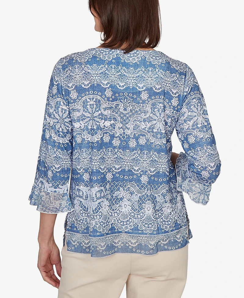 Alfred Dunner Women's Camden Market Lacey Striped Knit Top