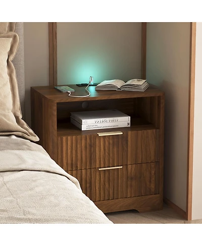Streamdale Furniture Smart Nightstand with Charging Station and Storage Cabinet