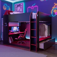 Streamdale Furniture Full Size Wood Loft Bed with Desk, Storage, and Rgb Lights
