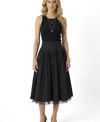 Modenaire Women's High Waist Gathered Tulle Hem Midi Skirt