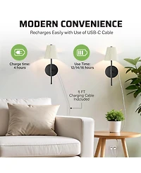 Bell + Howell Pleated Shade Dimmable Led Rechargeable Cordless Touch Control Lights Wall Sconces