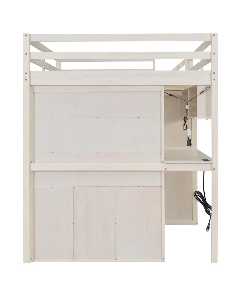 Streamdale Furniture Full Loft Bed with Wardrobe, Desk