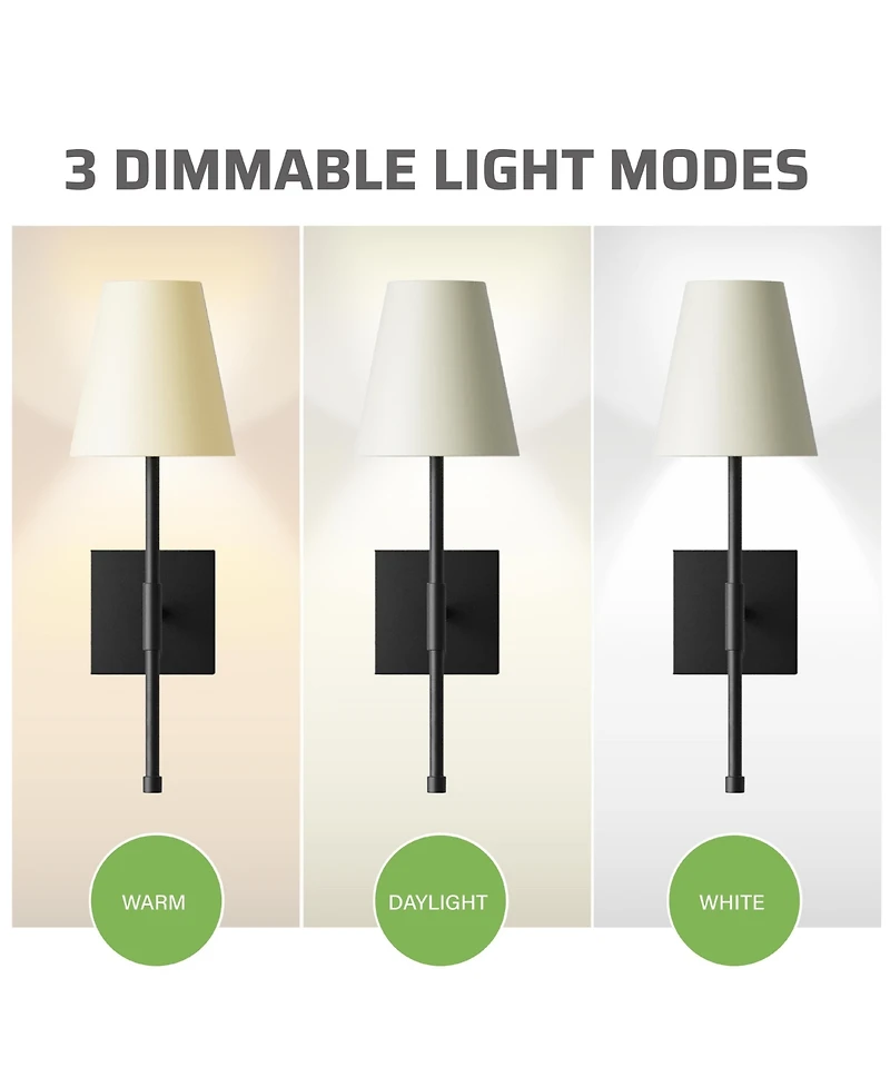 Bell + Howell Fabric Smooth Shade Dimmable Led Rechargeable Cordless Touch Control Lights Wall Sconces