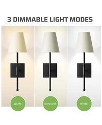Bell + Howell Fabric Smooth Shade Dimmable Led Rechargeable Cordless Touch Control Lights Wall Sconces