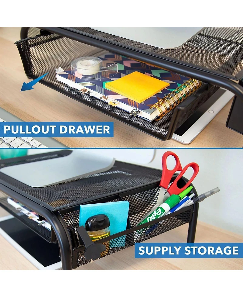 Mount-It! Metal Mesh Monitor Stand with Pull Out Drawer