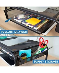 Mount-It! Metal Mesh Monitor Stand with Pull Out Drawer