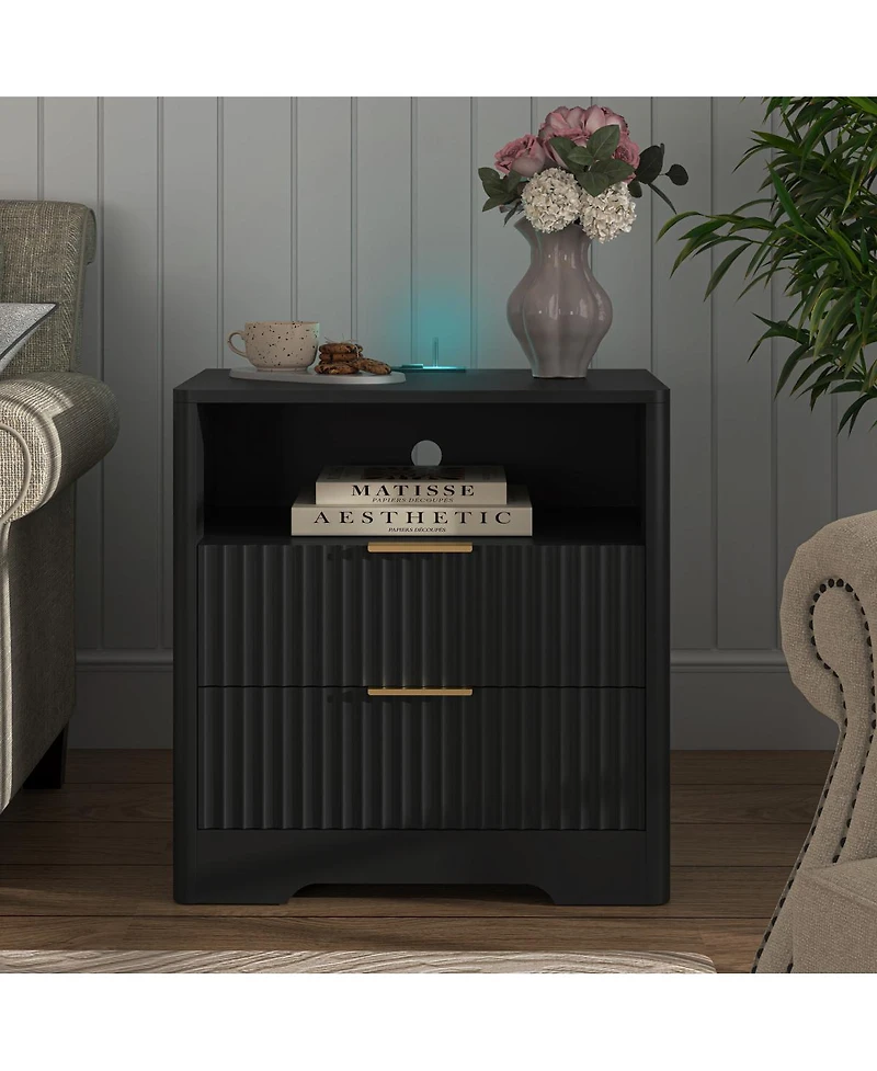 Streamdale Furniture Smart Nightstand with Charging Station, Night Light, and Storage
