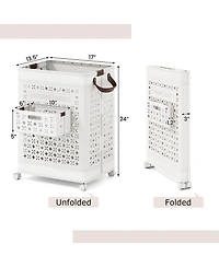 Costway Collapsible Laundry Basket Movable Laundry Cart with Side Basket, Lockable Wheels