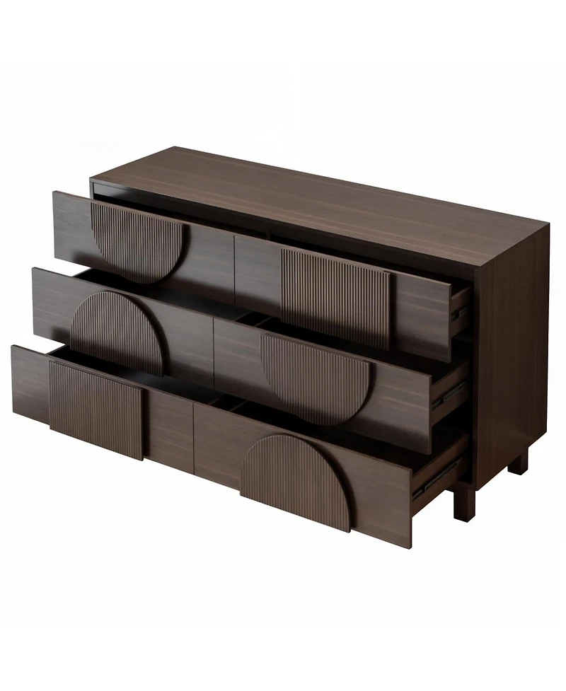 Streamdale Furniture 6-Drawer Fluted Wood Dresser, 60" Wide Storage Cabinet