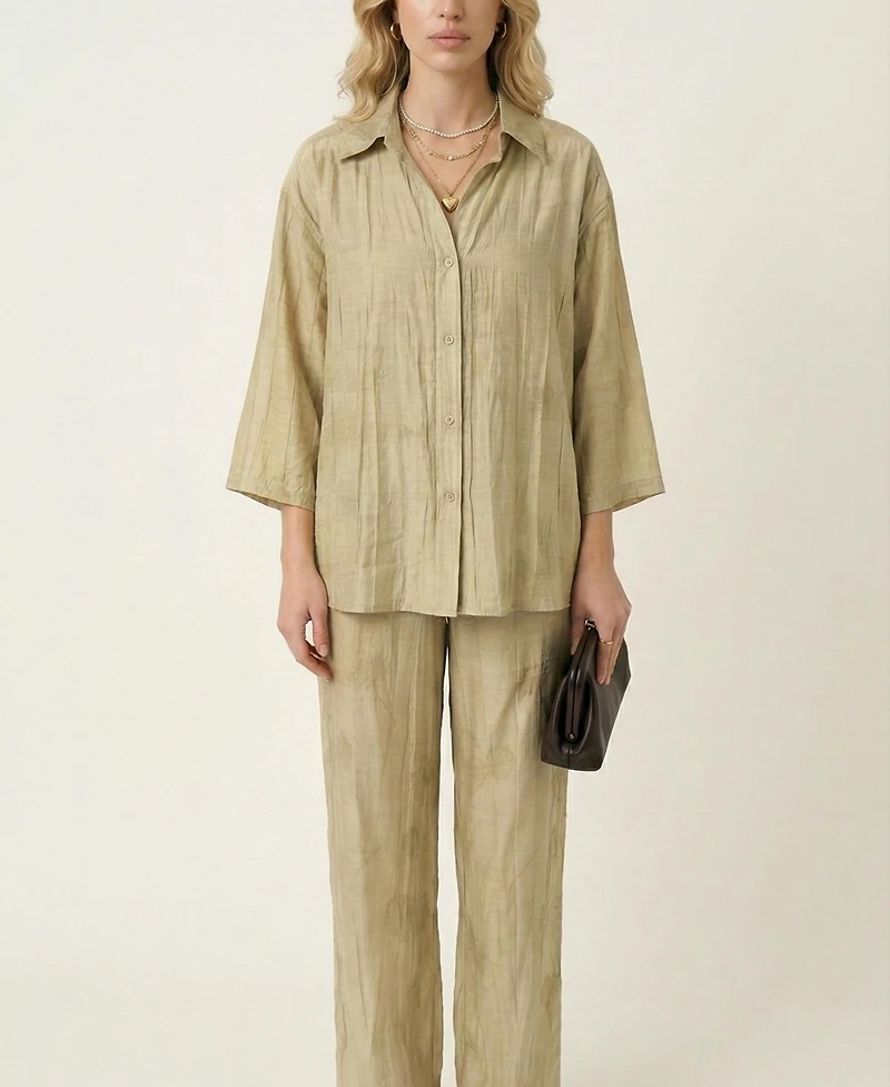 Modenaire Women's Relaxed Button-Front Shirt Outfit Set