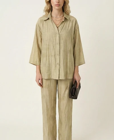 Modenaire Women's Relaxed Button-Front Shirt Outfit Set