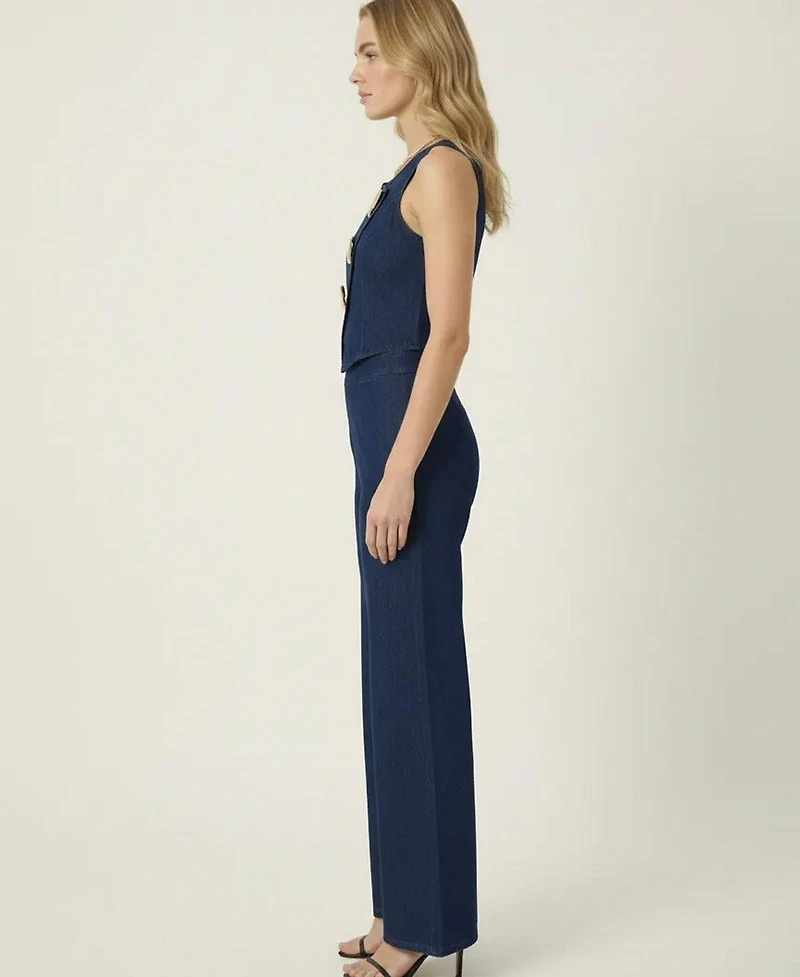 Modenaire Women's Denim Vest Top And Wide-Leg Pant Set