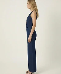 Modenaire Women's Denim Vest Top And Wide-Leg Pant Set