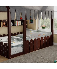 Streamdale Furniture Full Size Montessori House Bed with Fence, Storage and Lights