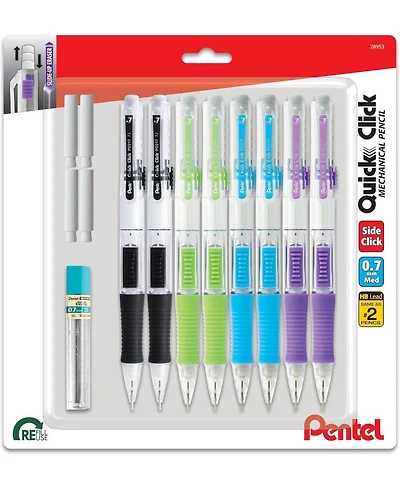 Pentel Quick Click Mechanical Pencil, 0.7mm, Plus Lead and Eraser, 8-pack