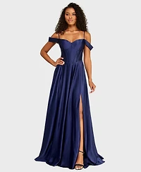B Darlin Juniors' Off-The-Shoulder Charmeuse Dress