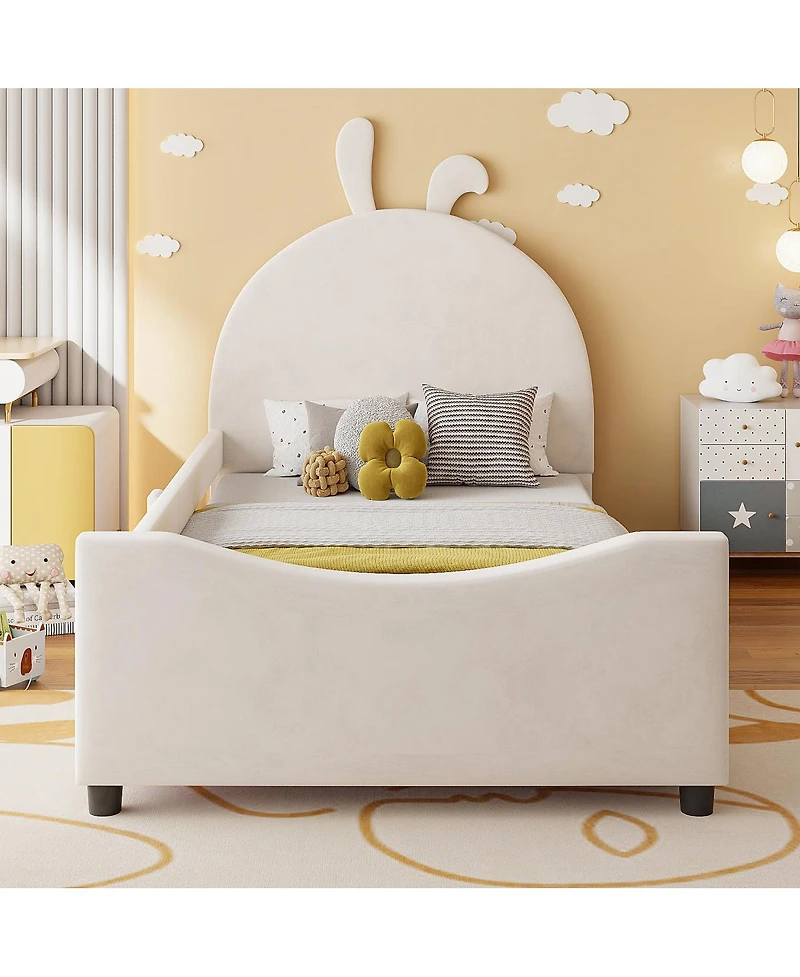 Streamdale Furniture Twin Size Upholstered Daybed with Rabbit Ear Shaped Headboard