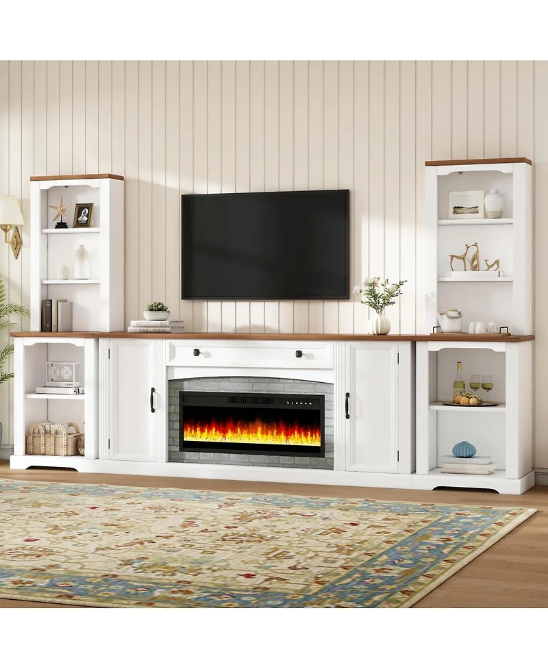 Streamdale Furniture 3-Piece Electric Fireplace Entertainment Center for TVs Up to 70", Walnut