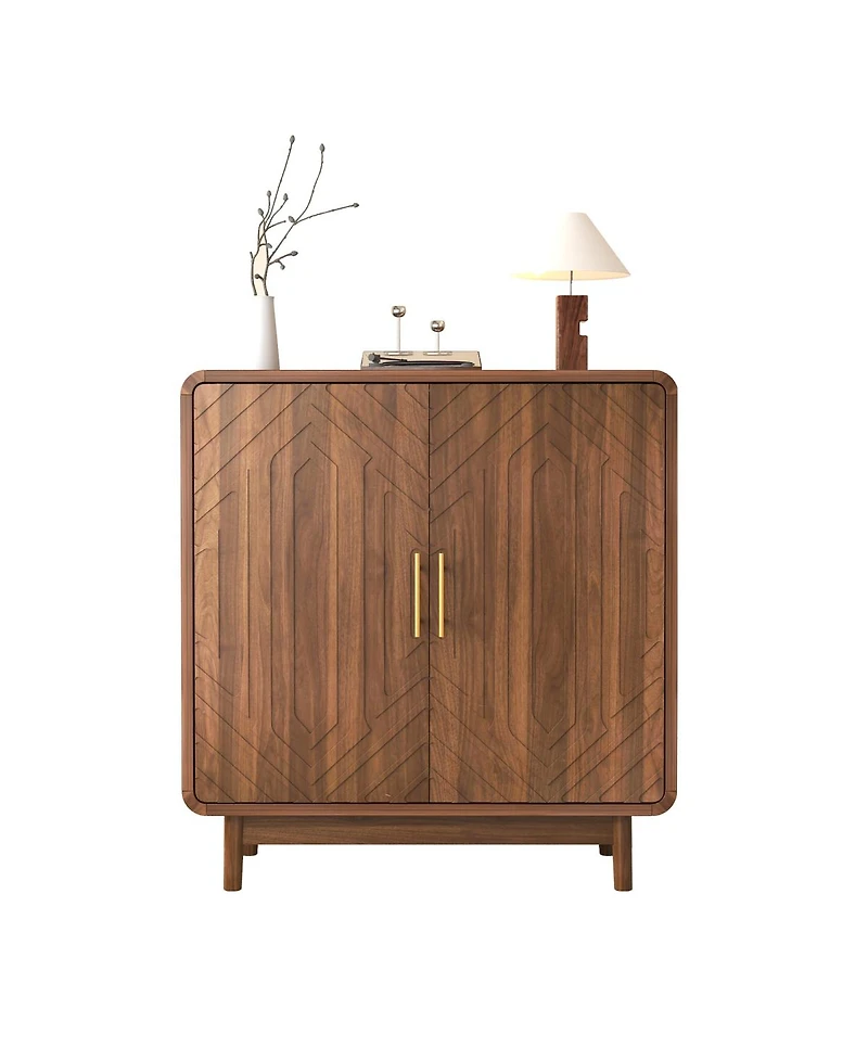 Streamdale Furniture Walnut-Finish Carved Storage Cabinet with Adjustable Shelves