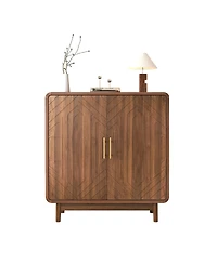 Streamdale Furniture Walnut-Finish Carved Storage Cabinet with Adjustable Shelves