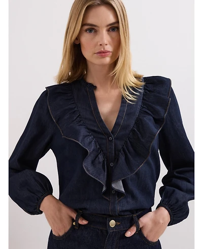 Phase Eight Women's Alexia Denim Ruffle V-Neck Blouse