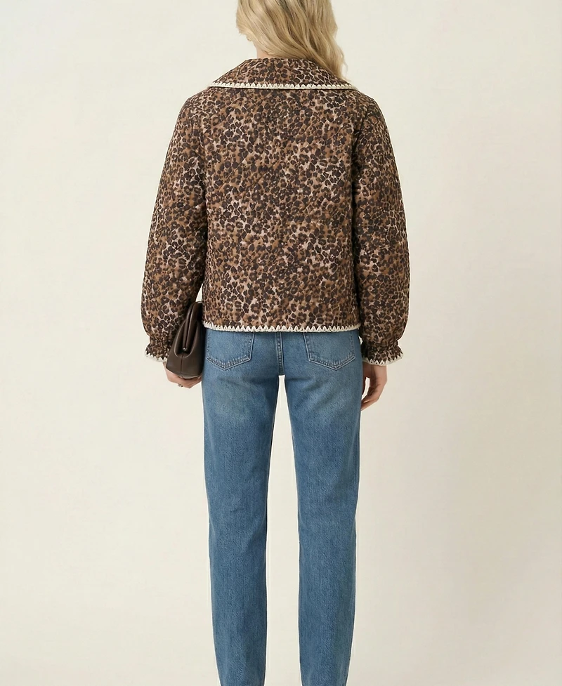 Modenaire Women's Leopard Print Quilted Jacket