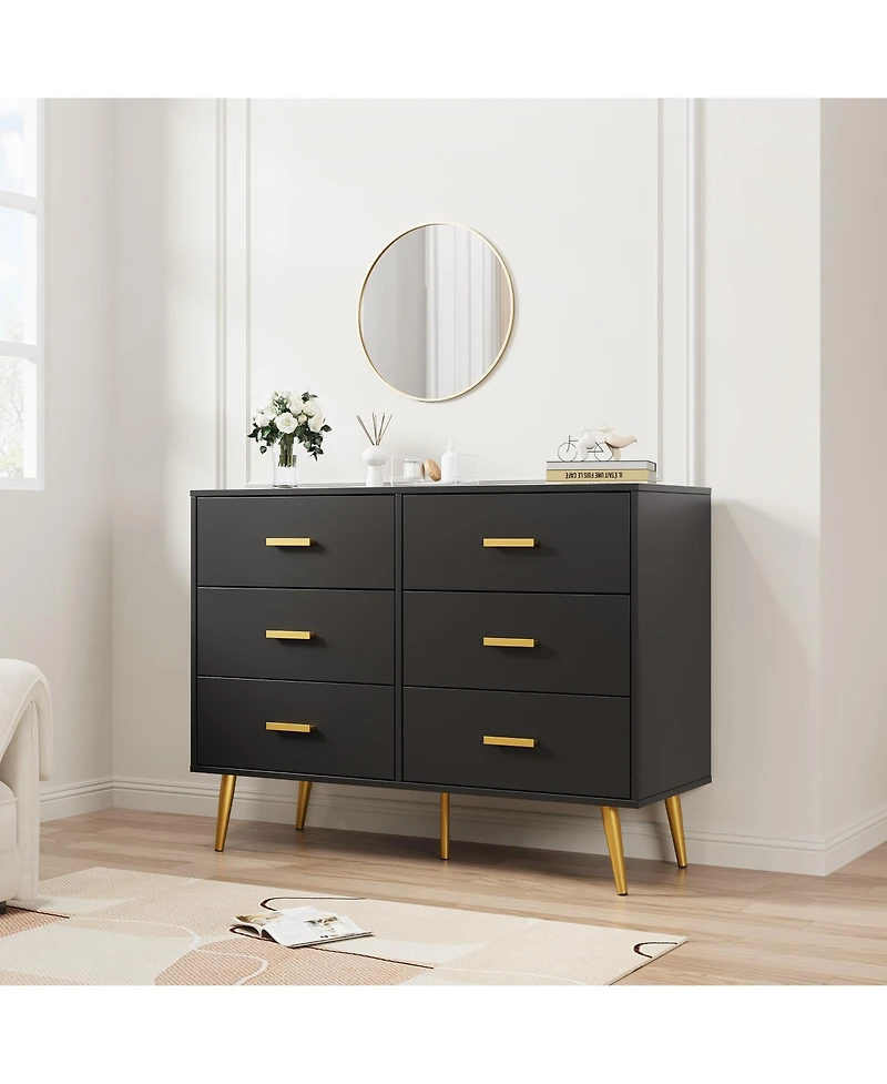 homfan 6-Drawer Dresser for Bedroom, Cabinet with Elevated Base, Fabric Storage Tower, Steel Frame, Chest Drawers Organizer Closet, Living Room