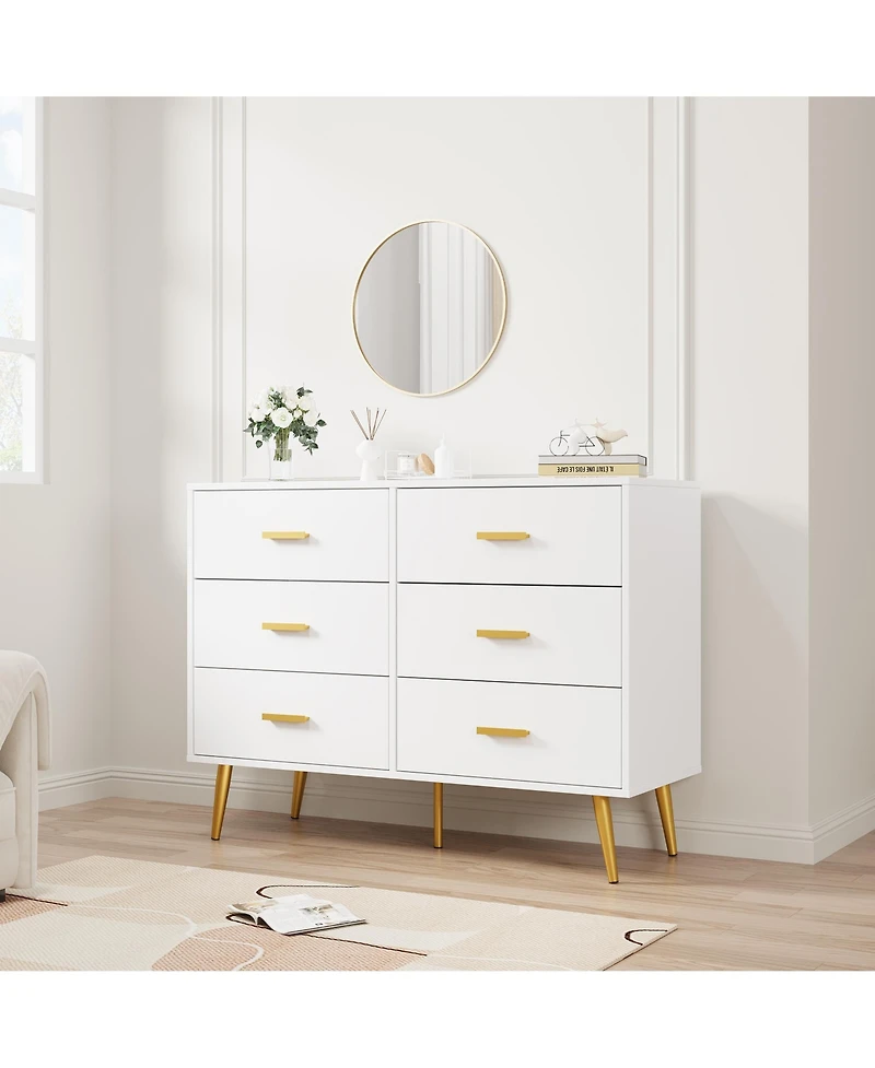 homfan 6-Drawer Dresser for Bedroom, Cabinet with Elevated Base, Fabric Storage Tower, Steel Frame, Chest Drawers Organizer for Closet, Living Room