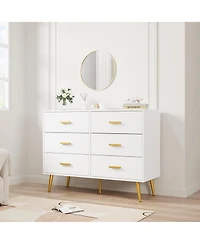 homfan 6-Drawer Dresser for Bedroom, Cabinet with Elevated Base, Fabric Storage Tower, Steel Frame, Chest Drawers Organizer for Closet, Living Room
