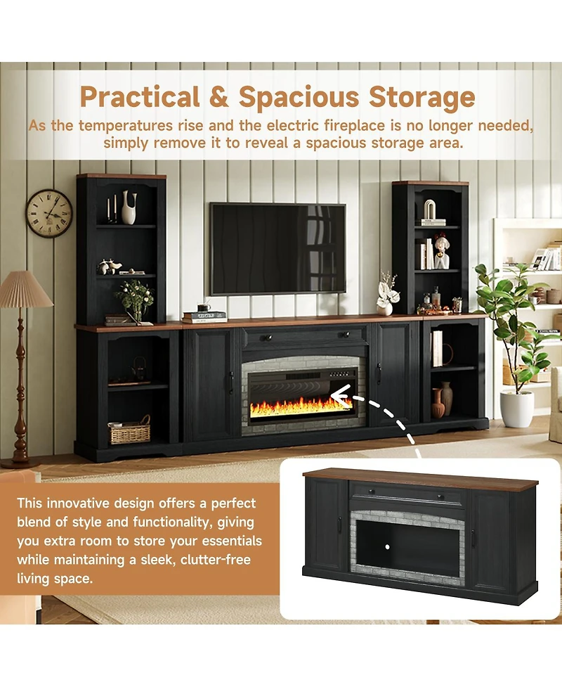 Streamdale Furniture 3-Piece Electric Fireplace Entertainment Center for TVs Up to 70"