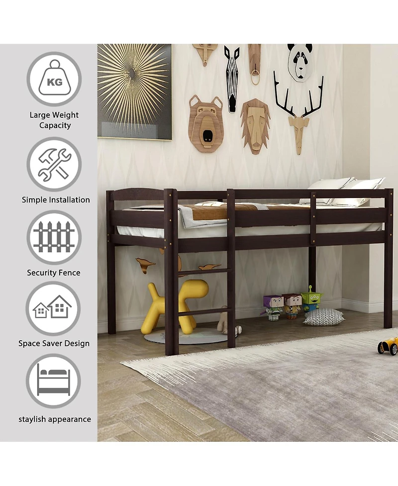 Streamdale Furniture Twin Wood Loft Bed Low Loft Beds with Ladder,Twin