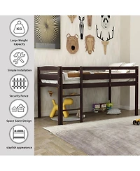 Streamdale Furniture Twin Wood Loft Bed Low Loft Beds with Ladder,Twin