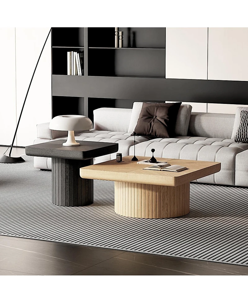 Streamdale Furniture Modern 2-Piece Fluted Wood Nesting Coffee Table Set