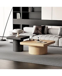 Streamdale Furniture Modern 2-Piece Fluted Wood Nesting Coffee Table Set