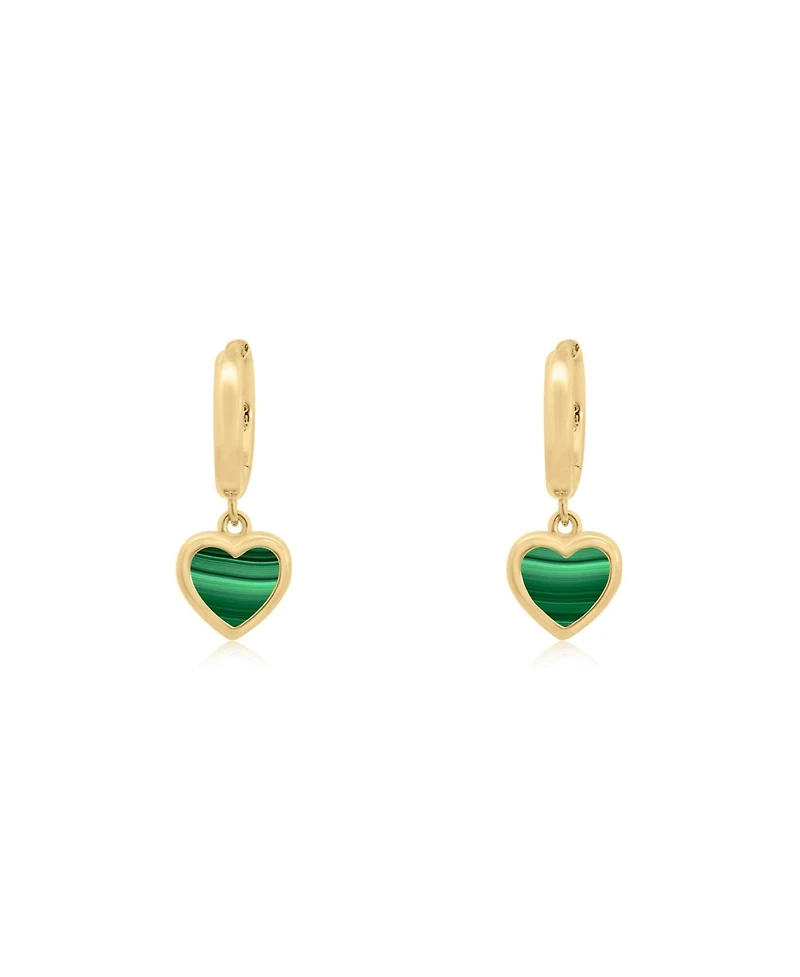 The Lovery Mini Malachite Heart Dangle Earrings 14K Gold-Plated Sterling Silver