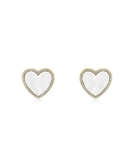 The Lovery Large Mother of Pearl Cz Halo Heart Stud Earrings 14K Gold-Plated Sterling Silver