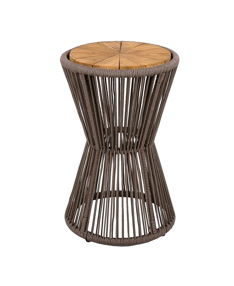 Streamdale Furniture Rope and Acacia Wood Hourglass Outdoor Side Table, 25.8"H