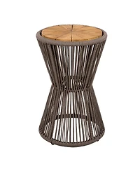 Streamdale Furniture Rope and Acacia Wood Hourglass Outdoor Side Table, 25.8"H