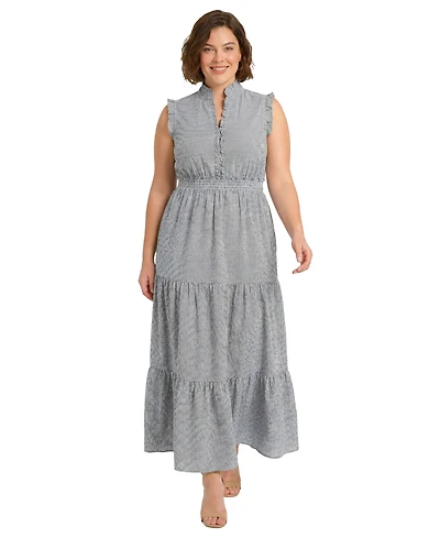 London Times Plus Sleeveless Tiered Maxi Dress