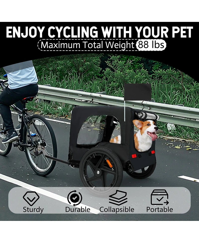 Streamdale Furniture Heavy Duty Collapsible Pet Bike Trailer with All-Terrain Wheels