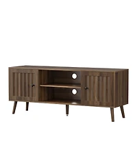 Streamdale Furniture 55-inch Wooden Tv Cabinet with 2 Grooved Doors and Adjustable Shelves - Walnut